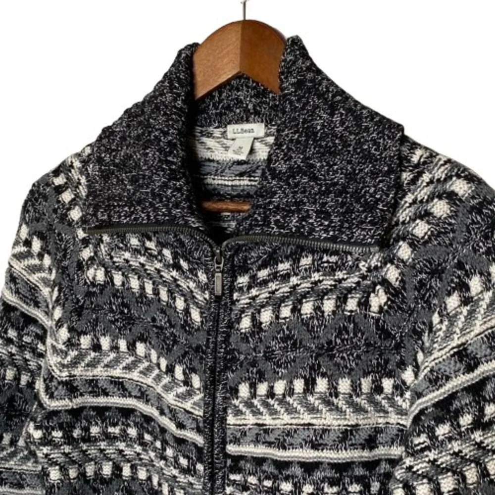 LL Bean Womens Fair Isle Full Zip Cardigan M Cotton Nordic Cabincore Granola